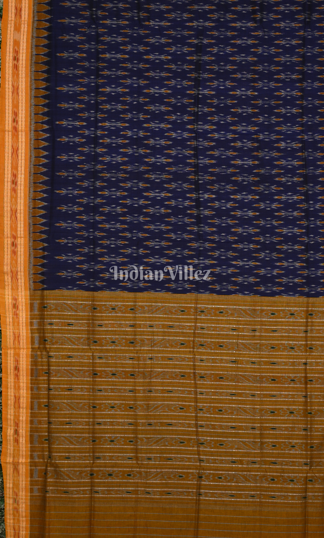 Navy Blue Mustard Yellow Odisha Ikat Maniabandha Cotton Saree