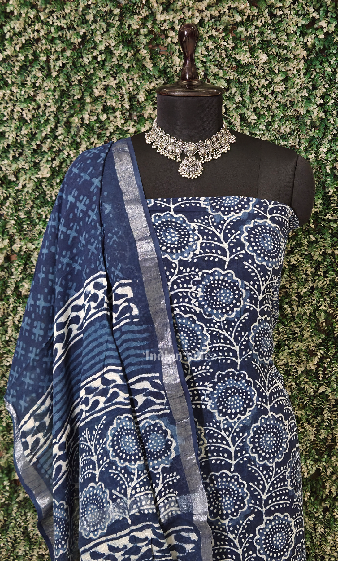 Navy Blue Dabu Block Printed Cotton Suit Sets