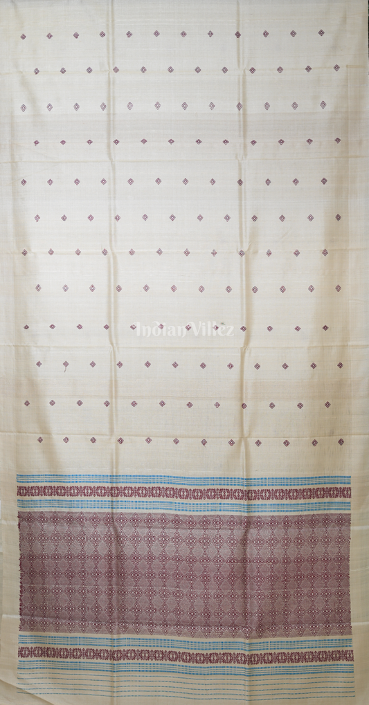 Off White Maroon Fine Gopalpur Tussar Silk Saree 