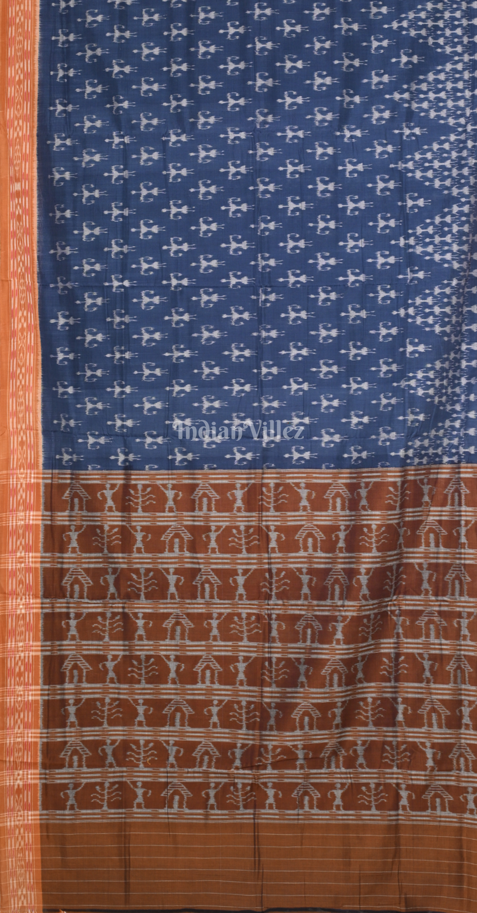 Blue Maroon Tribal Design Odisha Ikat Sambalpuri Pure Cotton Saree 