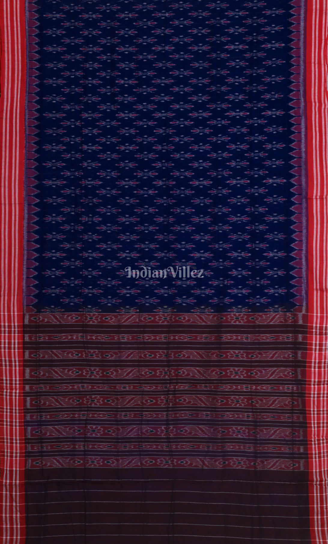 Blue Maroon Odisha Ikat Maniabandha Cotton Saree