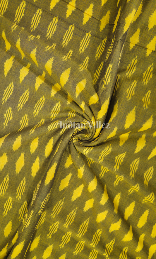 Mehendi Green Yellow Pochampally Ikat Cotton Fabric