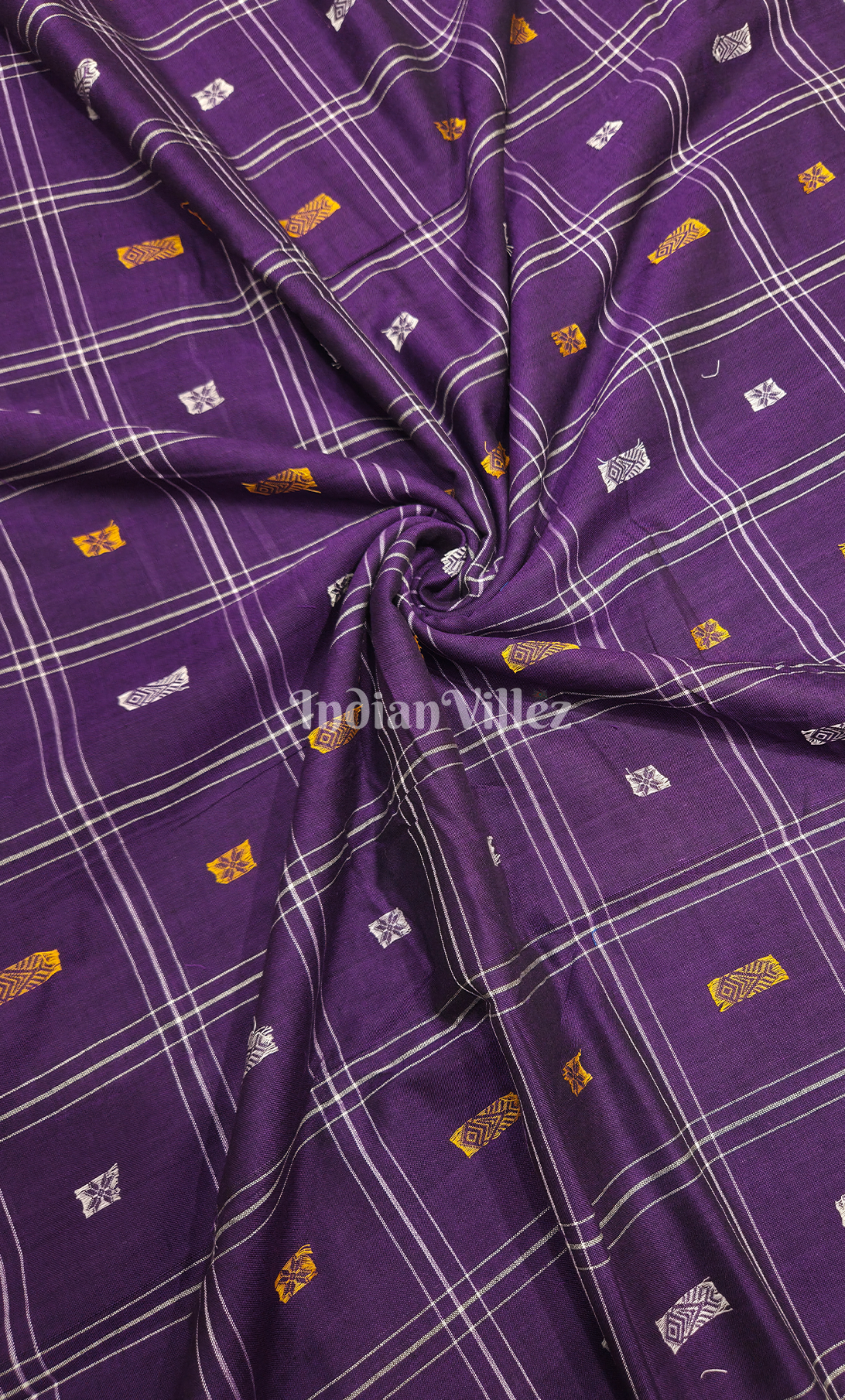 Purple Fish & Buti Motif Odisha Ikat Bomkai Cotton Fabric