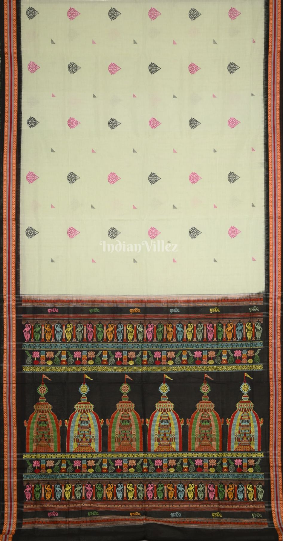 Pista Green Black Shree Mandir Theme Odisha Ikat Bomkai Cotton Saree