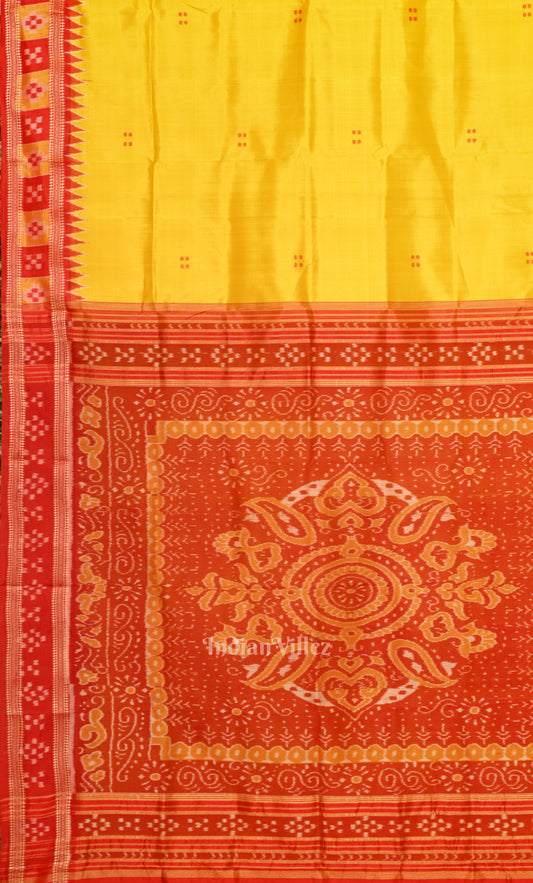 Yellow Red Border Pasapali Odisha Ikat Khandua Silk Saree