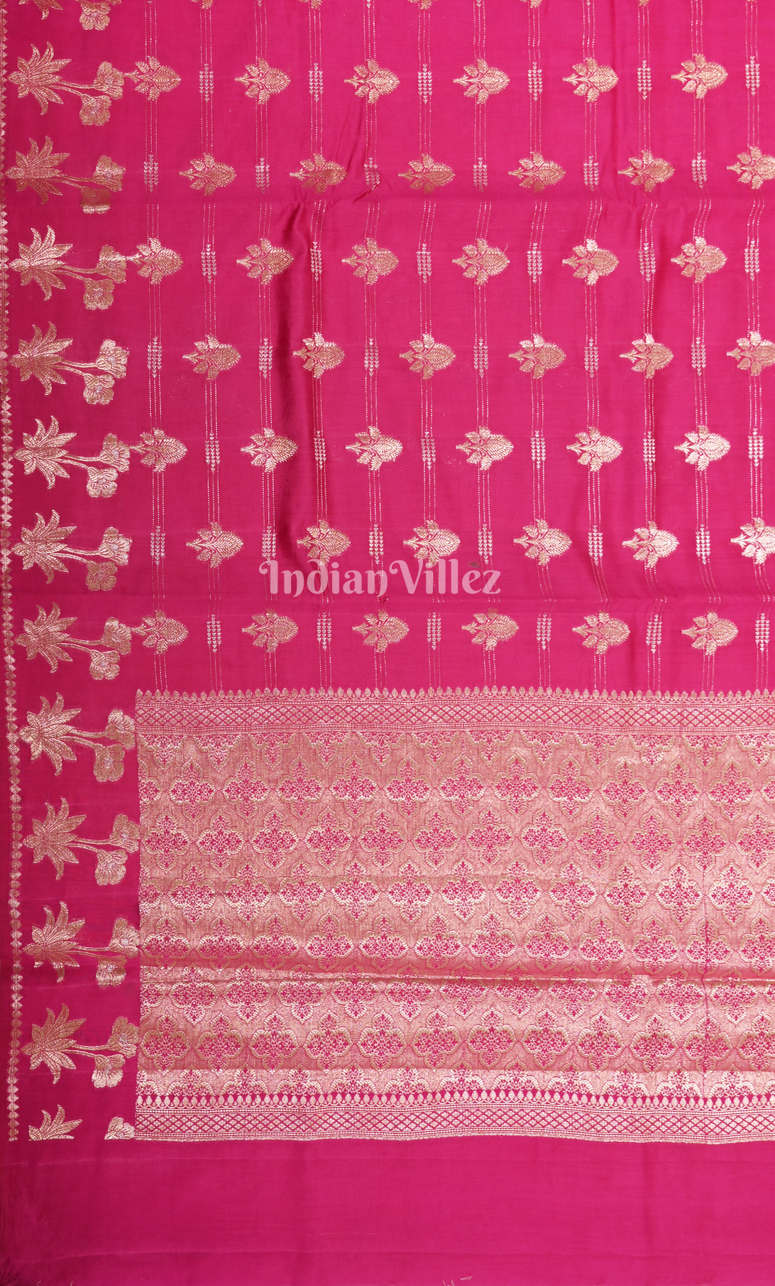 Exclusive Rani Pink  Floral Motif Pure Katan Banarasi Silk Saree