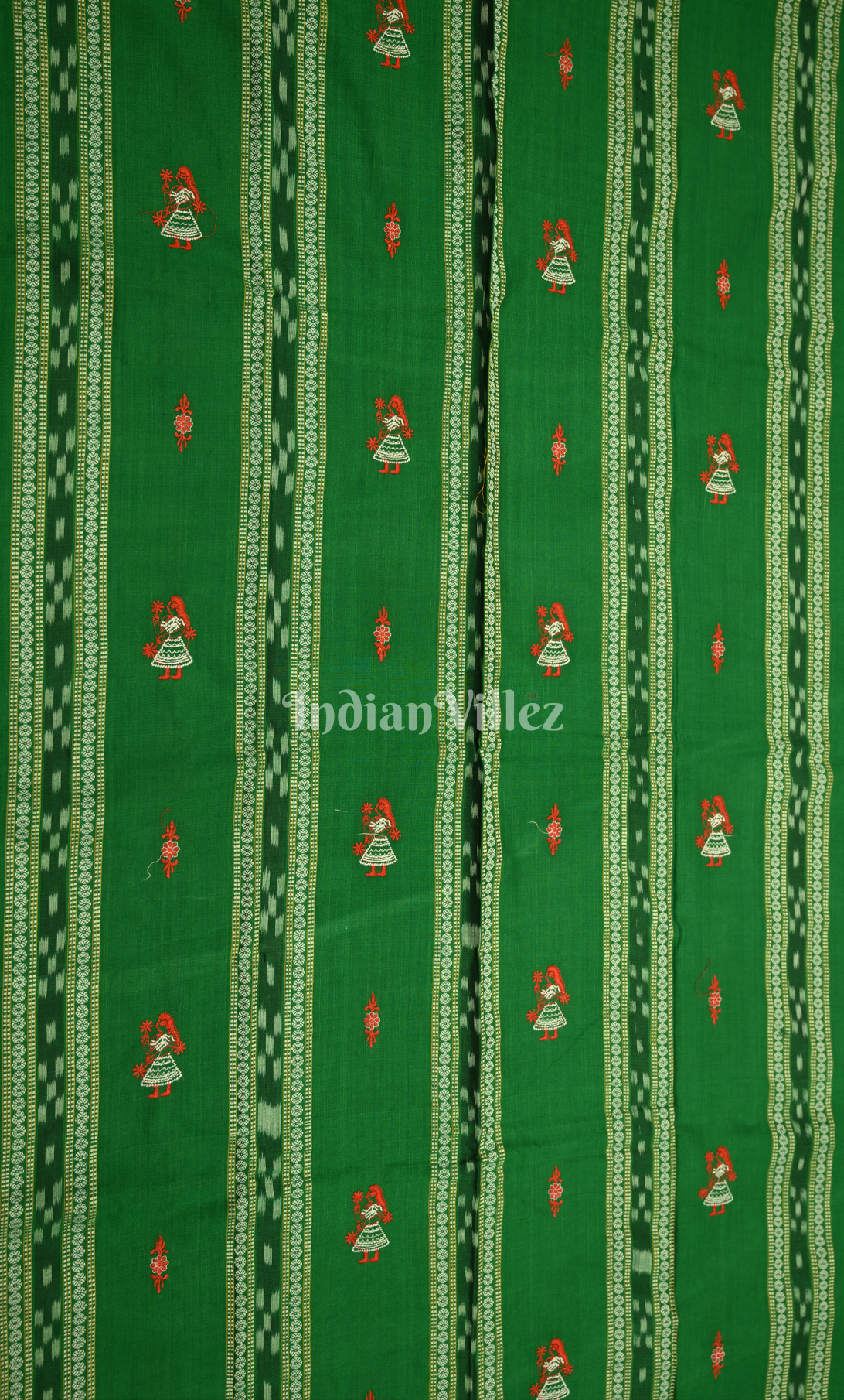 Green Red Doll Odisha Ikat Sambalpuri Cotton Dress set with Dupatta 
