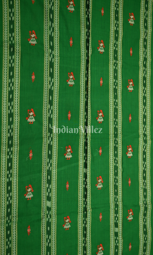 Green Red Doll Odisha Ikat Sambalpuri Cotton Dress set with Dupatta 