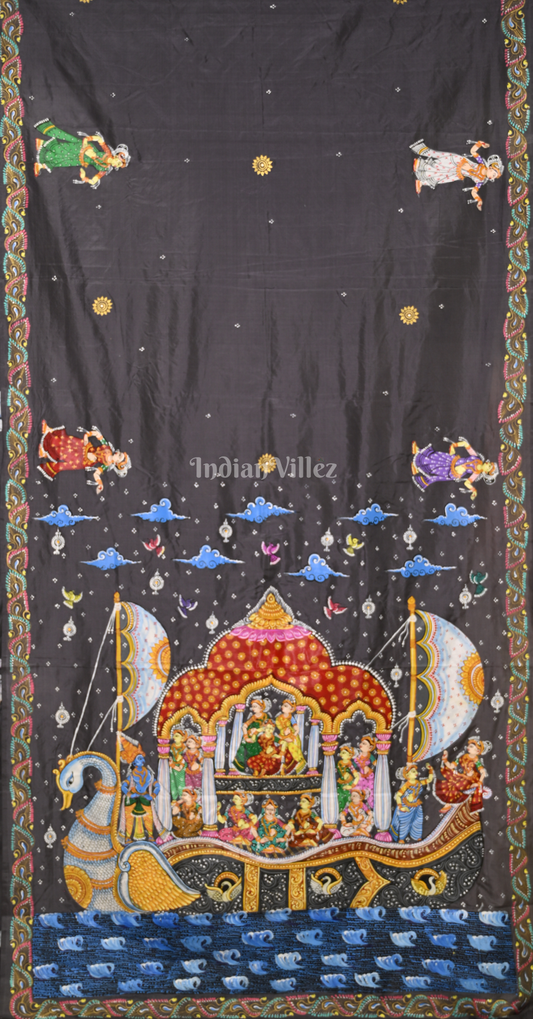 Grey Boita Bandana Hand-painted Pattachitra Saree 