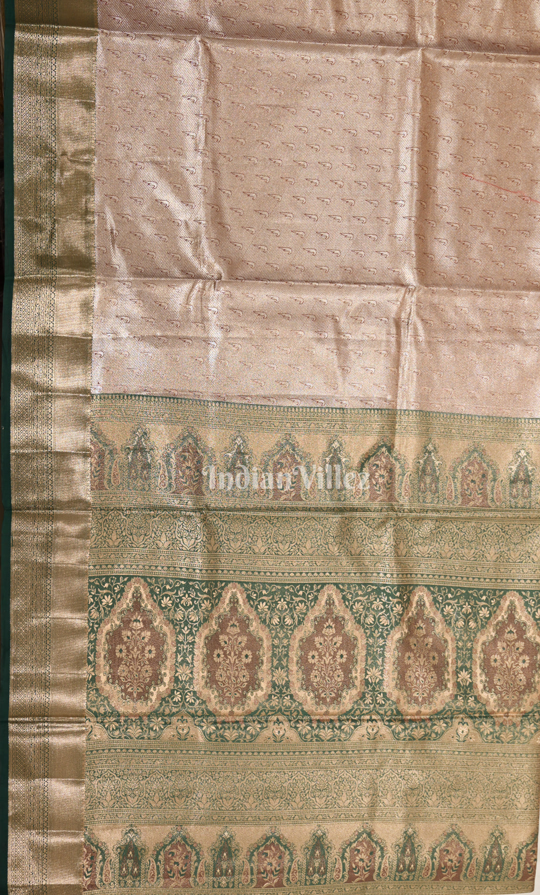 Golden Green Brocade Pure Kanjivaram Tissue Silk Saree 