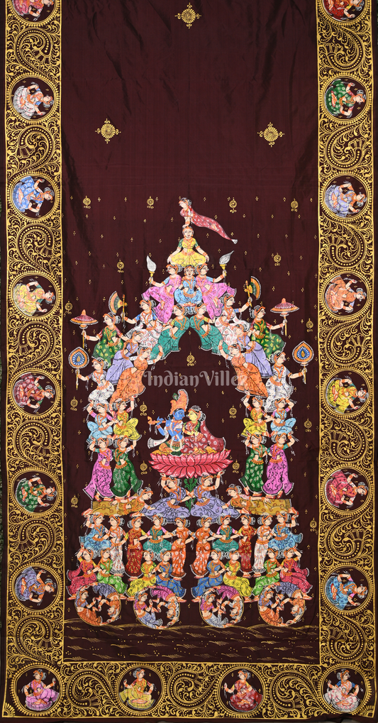 Coffee Kandarpa Rath Hand-painted Pattachitra Saree 