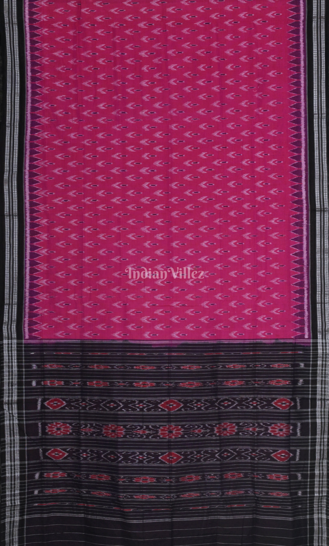 Rani Pink Black Mayur Chandrika Odisha Ikat Maniabandha Cotton Saree