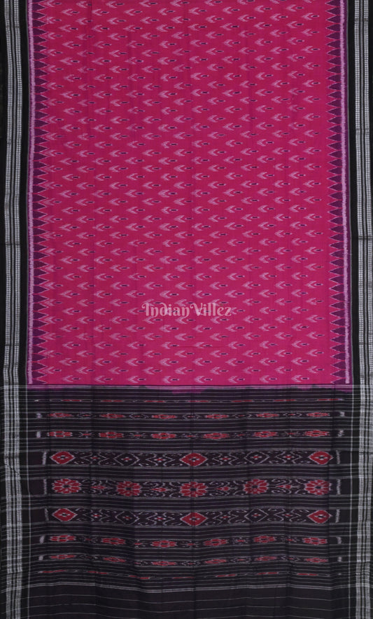 Rani Pink Black Mayur Chandrika Odisha Ikat Maniabandha Cotton Saree