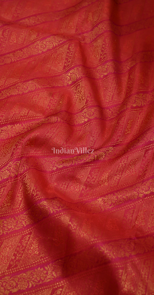 Exclusive Rani Pink Golden Brocade Pure Kanjivaram Silk Saree 