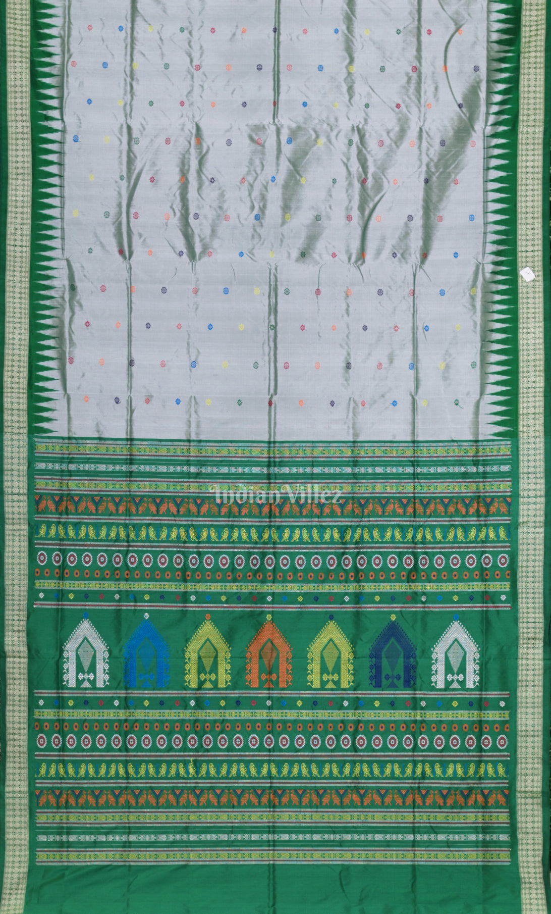 Grey Green Dolabedi Odisha Ikat Bomkai Sambalpuri Ikat Silk Saree