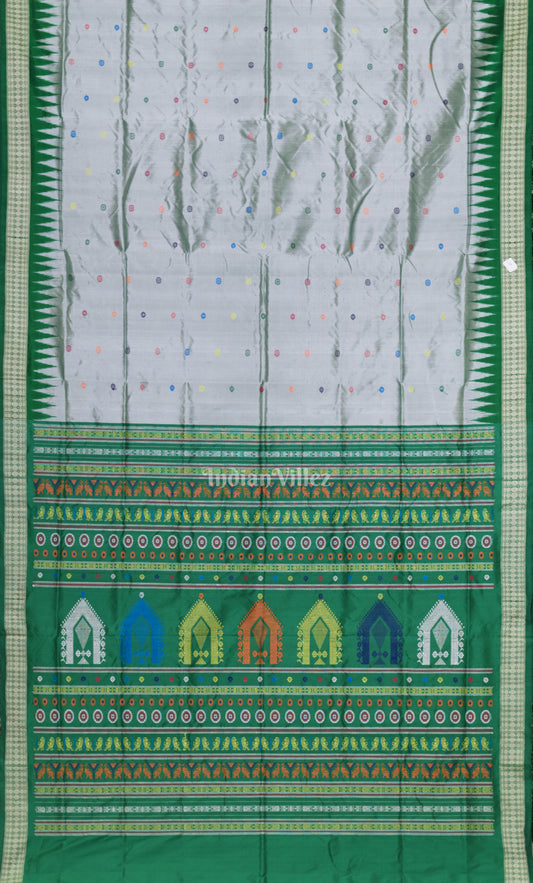 Grey Green Dolabedi Odisha Ikat Bomkai Sambalpuri Ikat Silk Saree