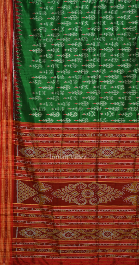Green Maroon Tribal Theme Odisha Ikat Khandua Silk Saree