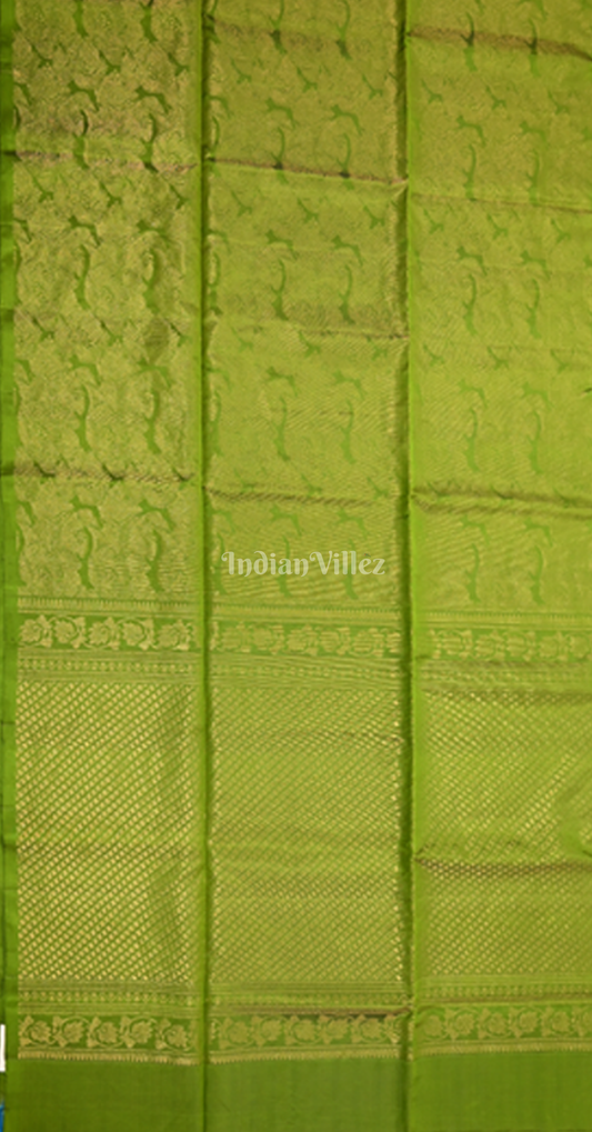 Mehendi Green Golden Floral Pure Kanjivaram Soft Silk Saree