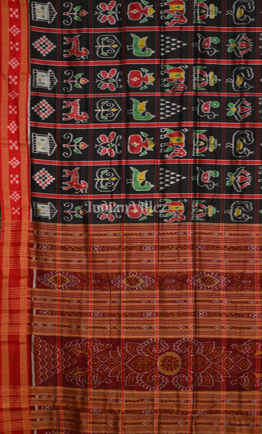 Black Red Nabakothi Odisha Ikat Khandua Silk Saree
