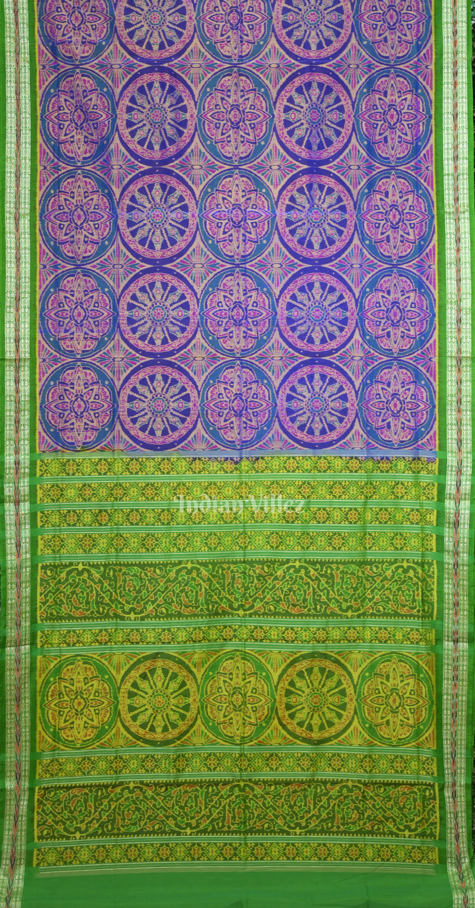 Blue Green Circular Motif Odisha Ikat Sambalpuri Silk*Cotton (Bapta) Saree