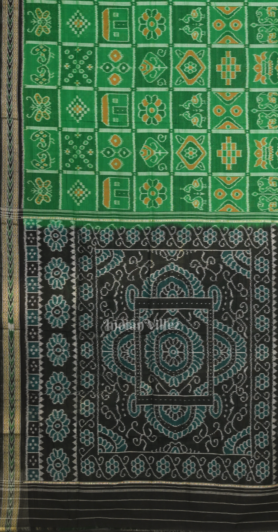 Green Black Nabakothi Odisha Ikat Sambalpuri Pure Cotton Saree
