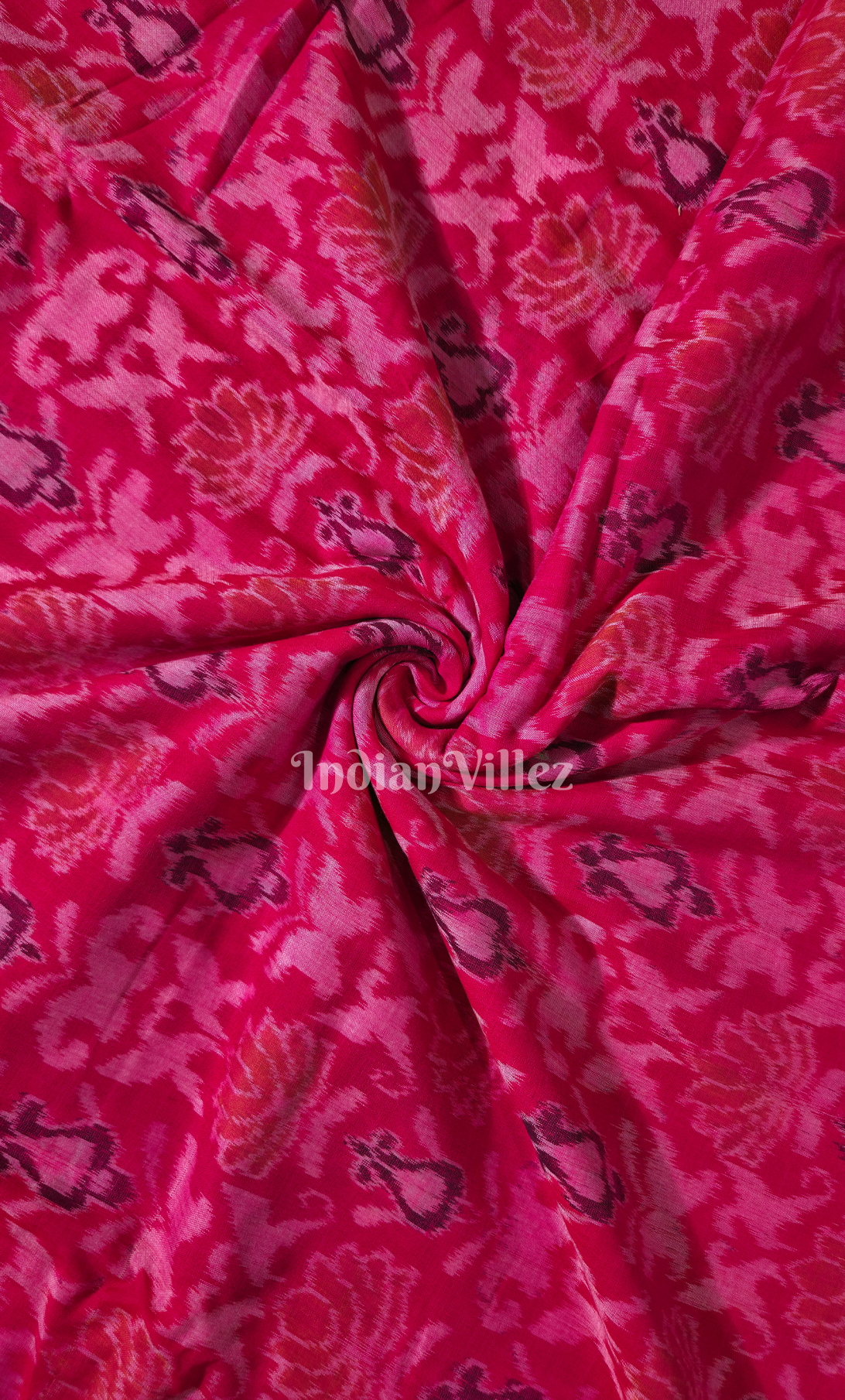Magenta Pink Floral Motif Odisha Ikat Sambalpuri Cotton Fabric 