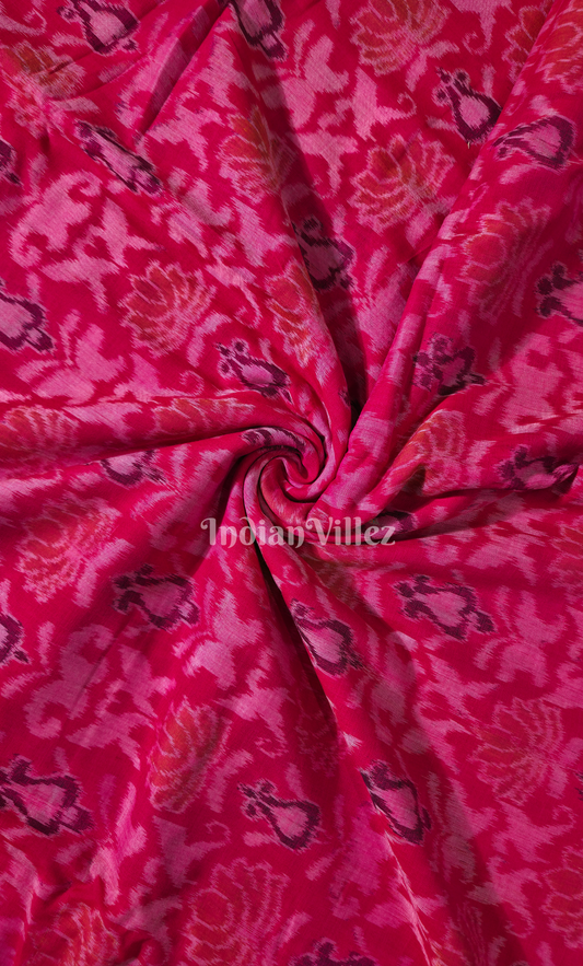 Magenta Pink Floral Motif Odisha Ikat Sambalpuri Cotton Fabric 