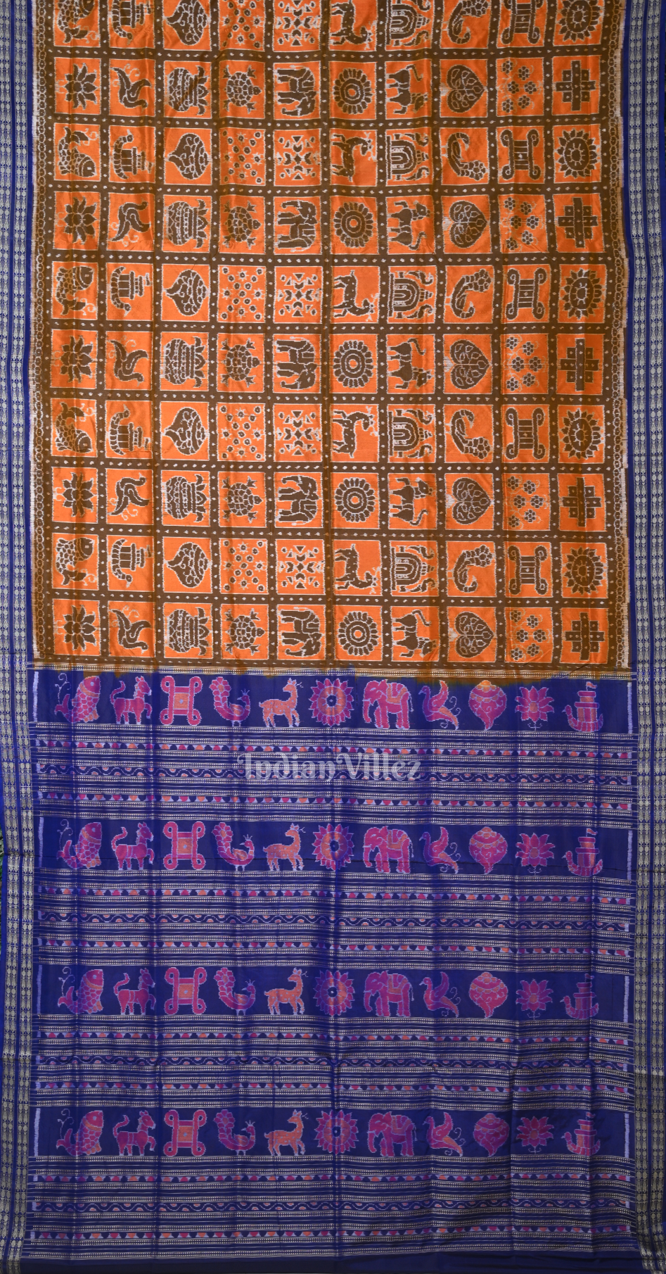 Mustard Yellow Blue Nabakothi Odisha Ikat Sambalpuri Silk Saree