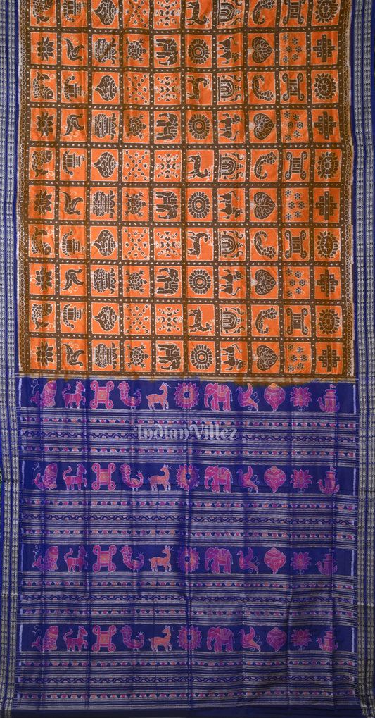 Mustard Yellow Blue Nabakothi Odisha Ikat Sambalpuri Silk Saree