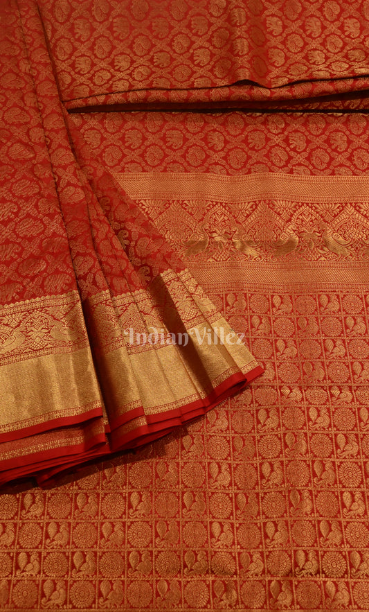 Vermilion Red pure Kanjivaram Silk Saree with Zari Brocade