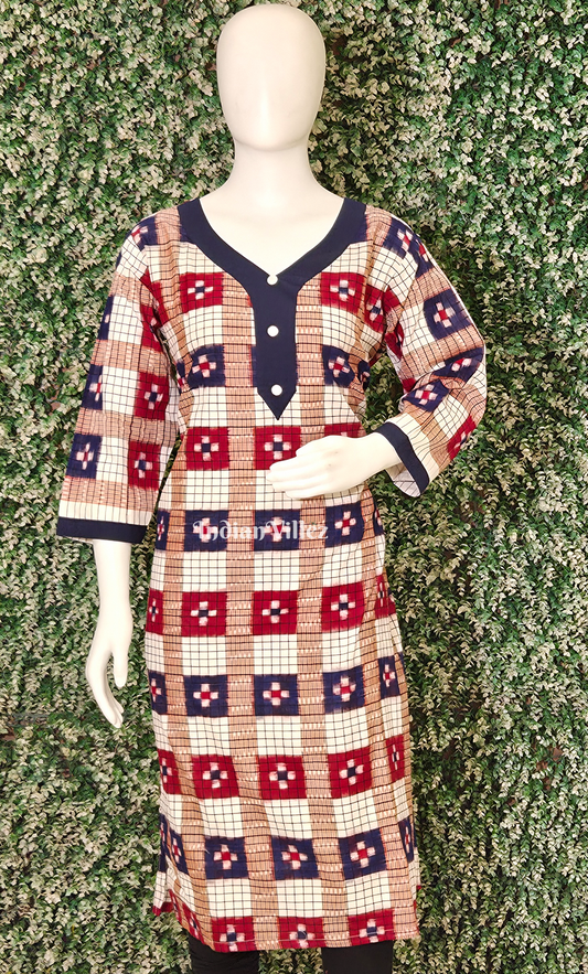 Multi Color Pasapali Odisha Ikat Designer Cotton Kurti for Women 