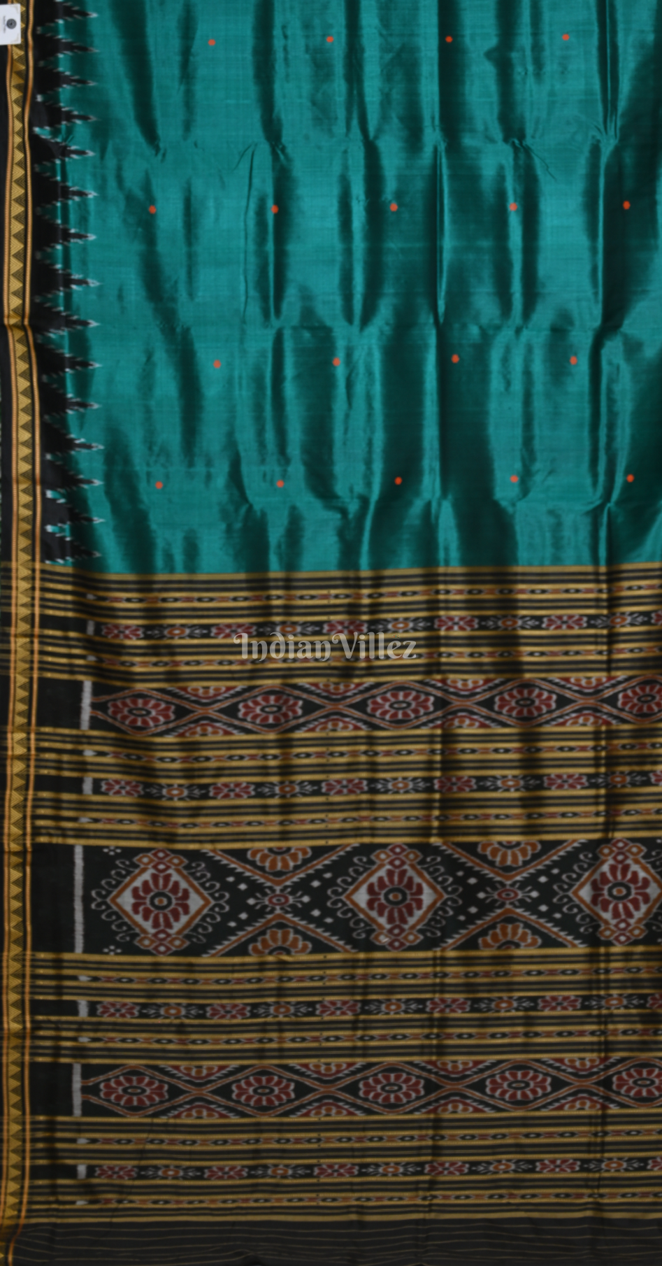Cyan Blue Black Buti Design Odisha Ikat Khandua Silk Saree