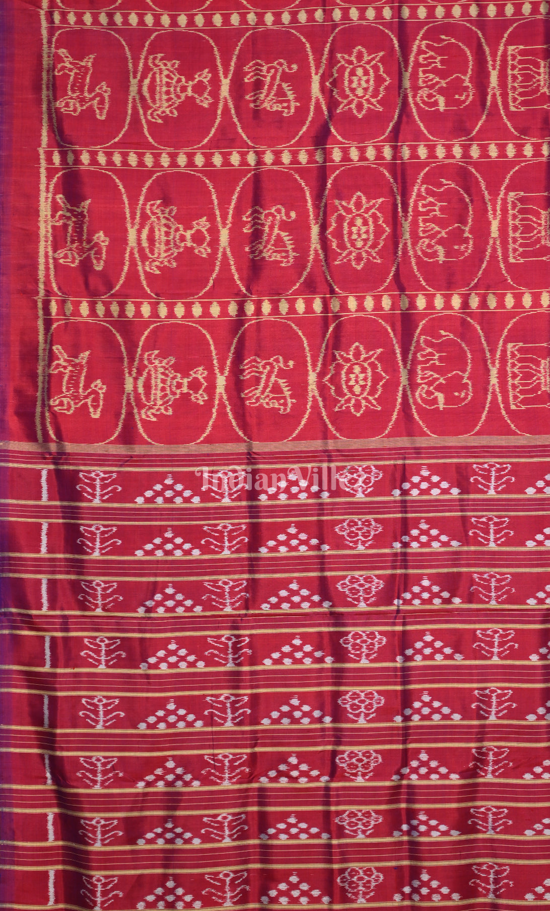  Red maroon Jhoti Theme Odisha Ikat Contemporary Designer Silk Saree