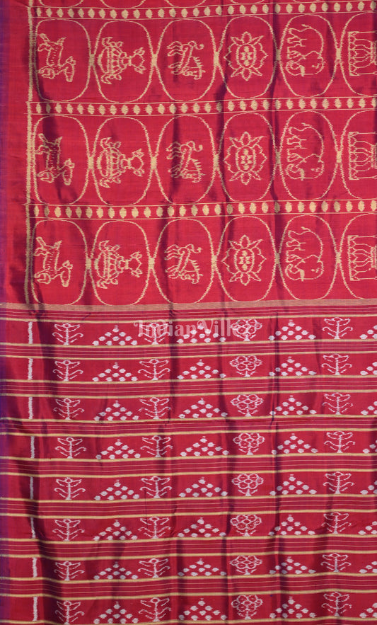  Red maroon Jhoti Theme Odisha Ikat Contemporary Designer Silk Saree