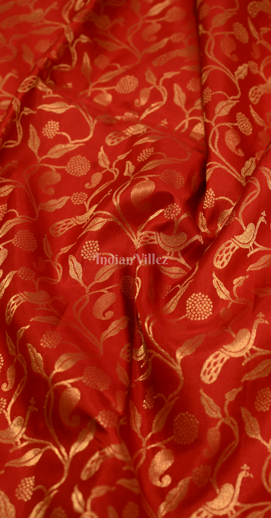  Exclusive Coral Red All-Over Floral Brocade Pure Kanjivaram Silk Saree  