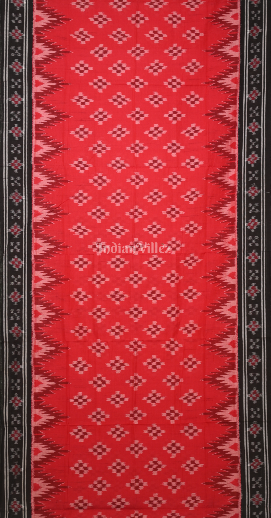 Red Black Pasapali Scot Odisha Ikat Sambalpuri Cotton Saree 