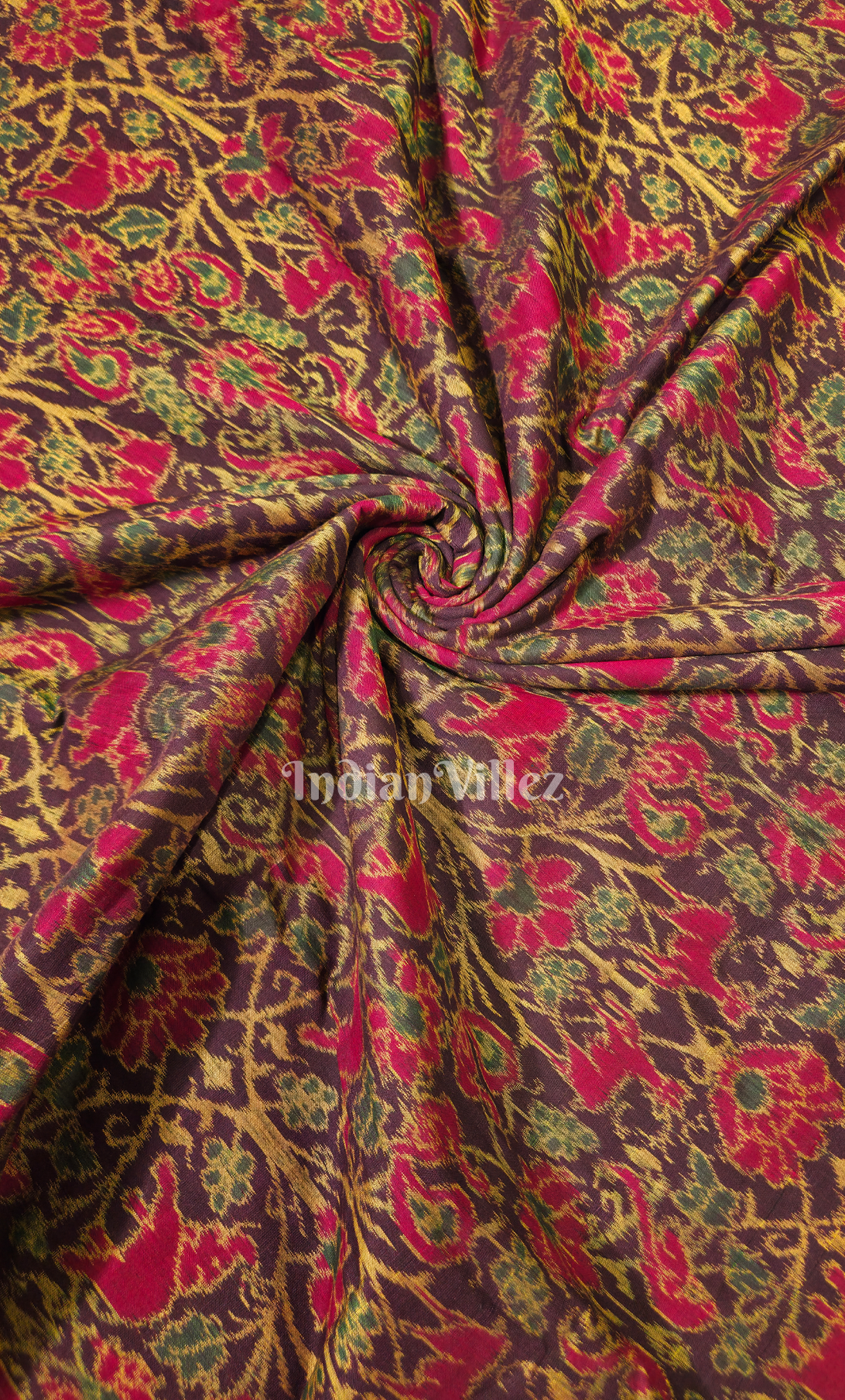 Wine Magenta Pink Jungle Theme Odisha Ikat Sambalpuri Cotton Fabric
