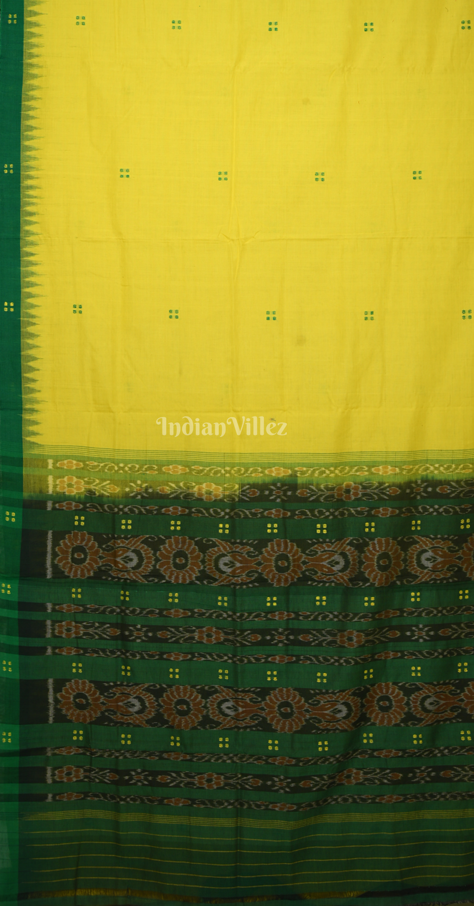 Yellow Green Buti Design Odisha Ikat Sambalpuri Cotton Saree