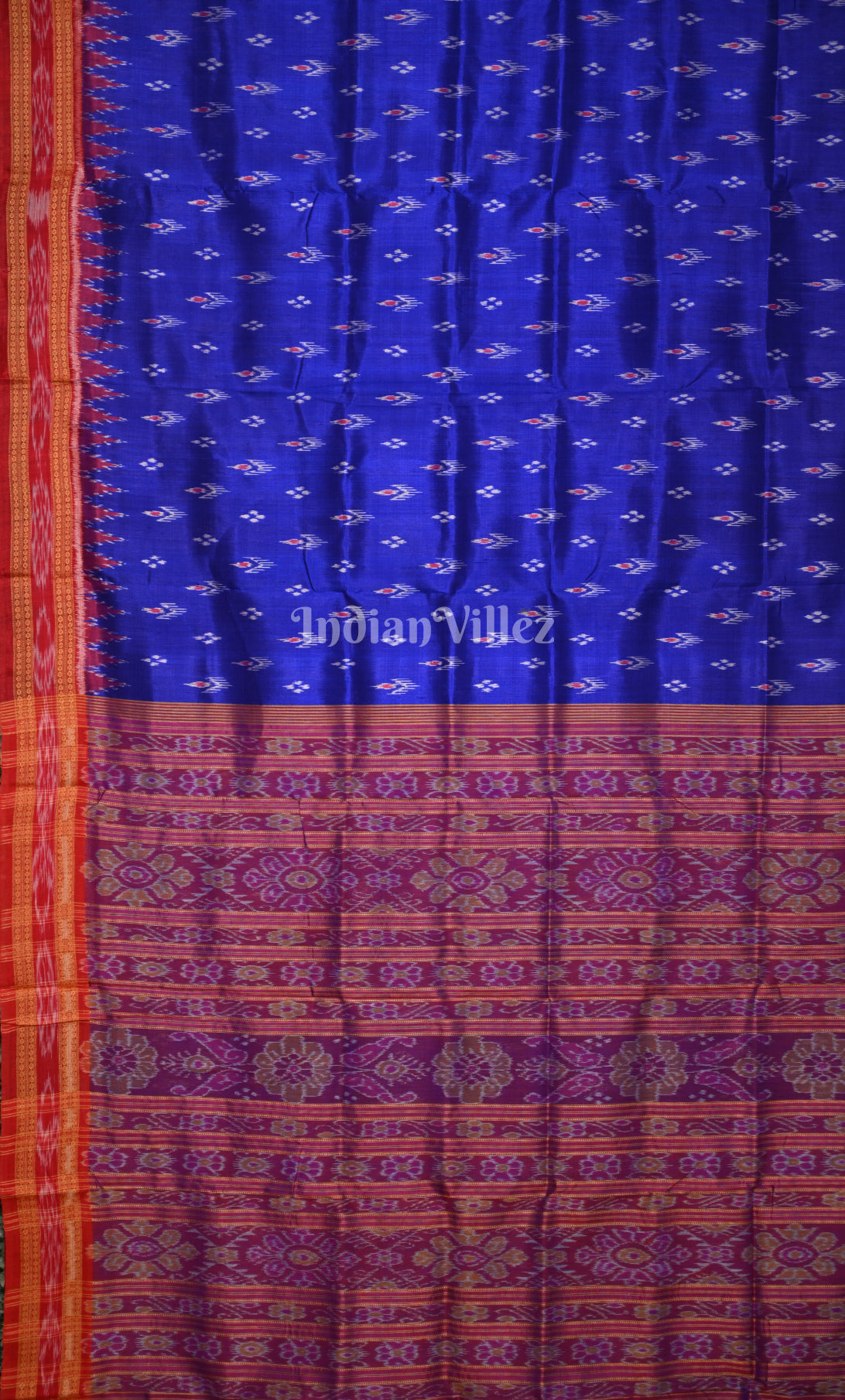 Blue Red Mayur Chandrika Odisha Ikat Khandua Silk Saree