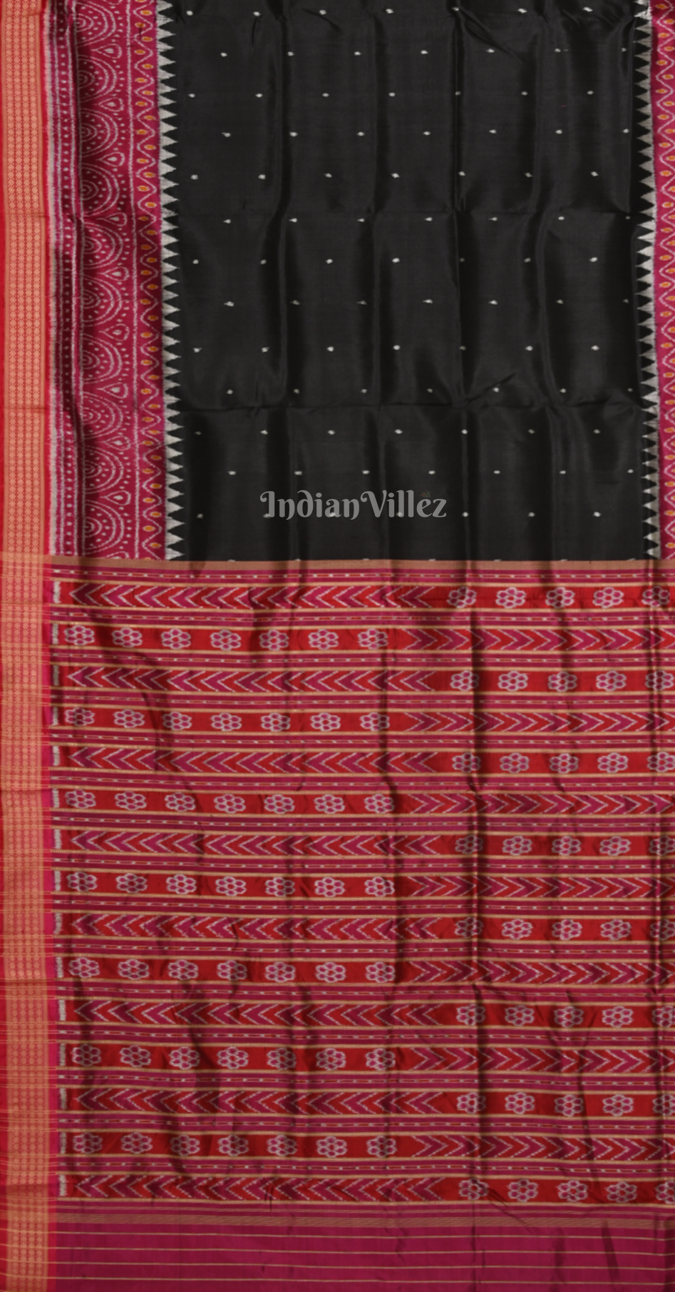 Black Magenta Pink Dot Odisha Ikat Sambalpuri Silk Saree