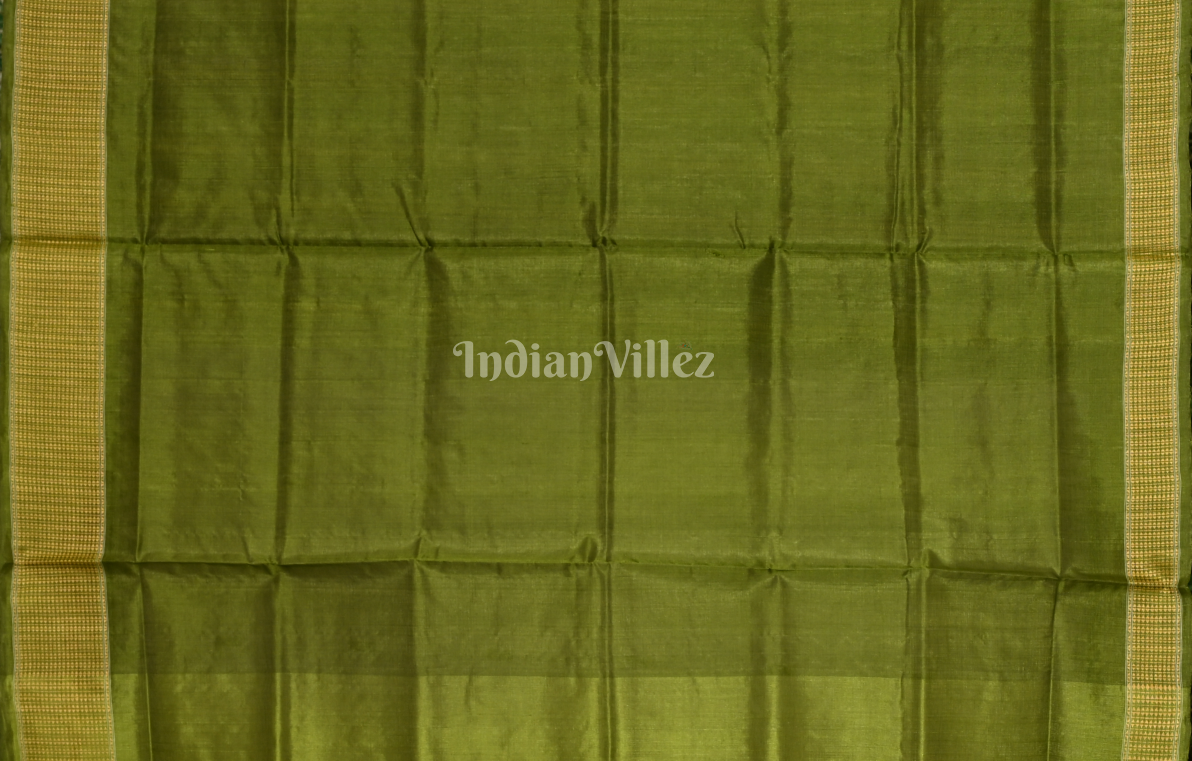 Beige Green Sambalpuri Phoda Kumbha Tussar Silk Saree with Sarabandha Anchal 
