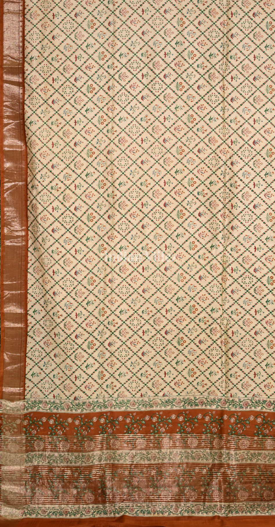 Off White Screen Printed Cotton Saree 