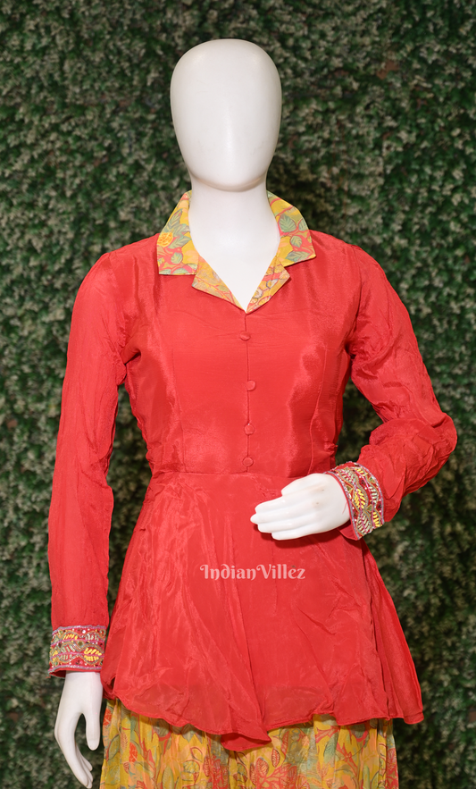 Red Yellow Peplum top with palazzo set