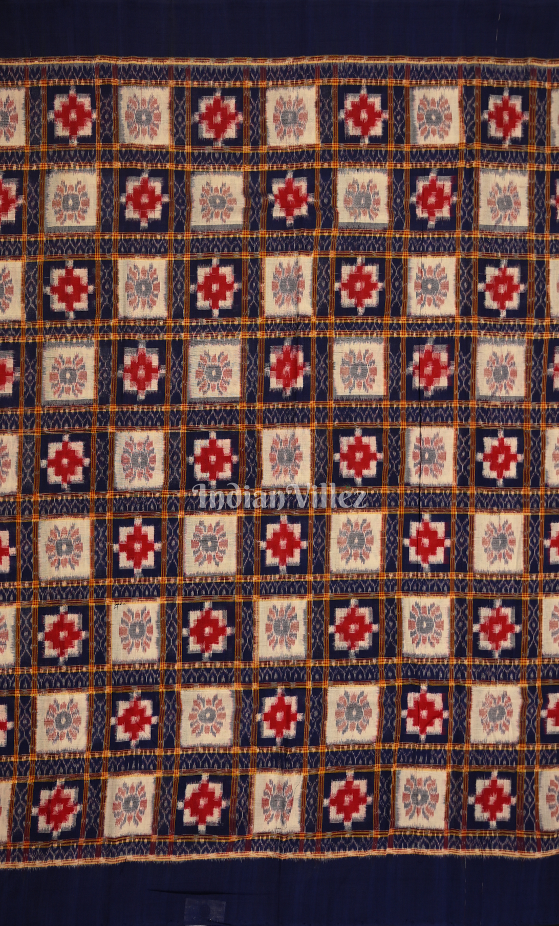 Cream Blue Pasapali Odisha Ikat Sambalpuri Dress Set & Dupatta