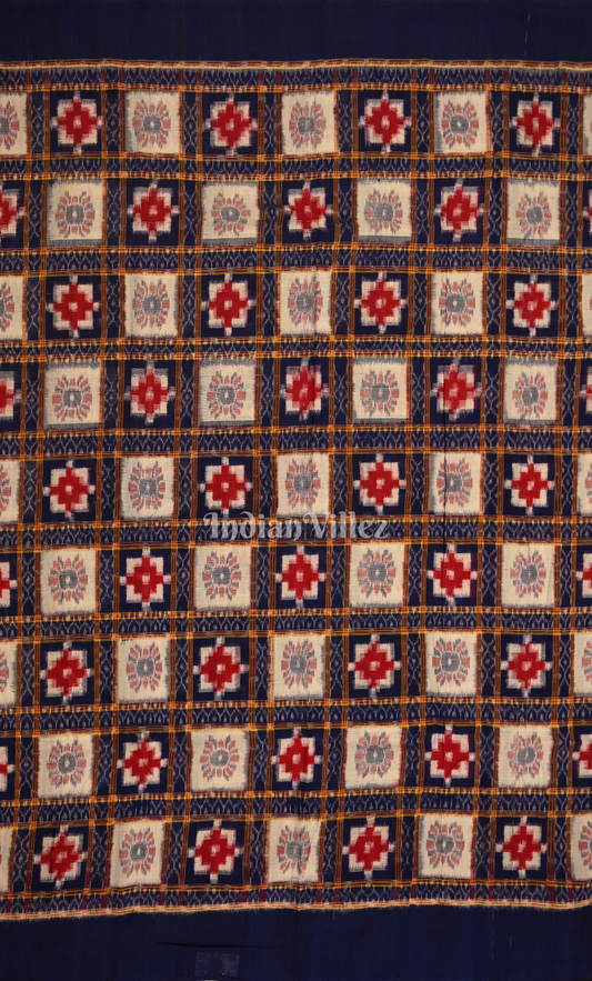 Cream Blue Pasapali Odisha Ikat Sambalpuri Dress Set & Dupatta