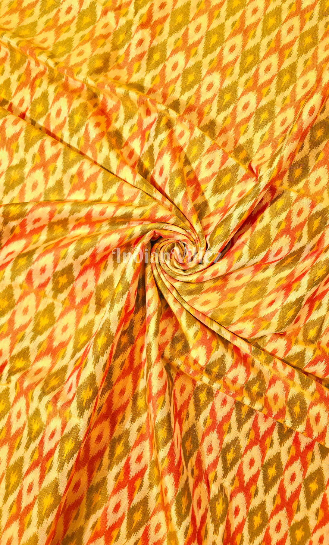 Mustard Yellow Mehendi Green Handwoven Pochampally Ikat Cotton Fabric 