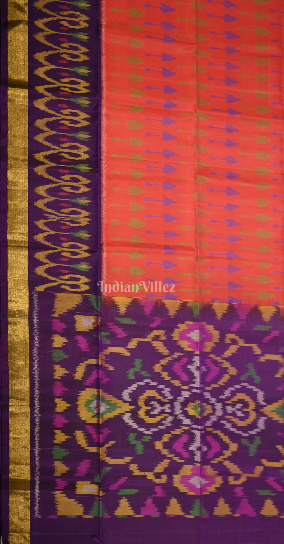 Red Purple Pochampally Ikat Silk Saree