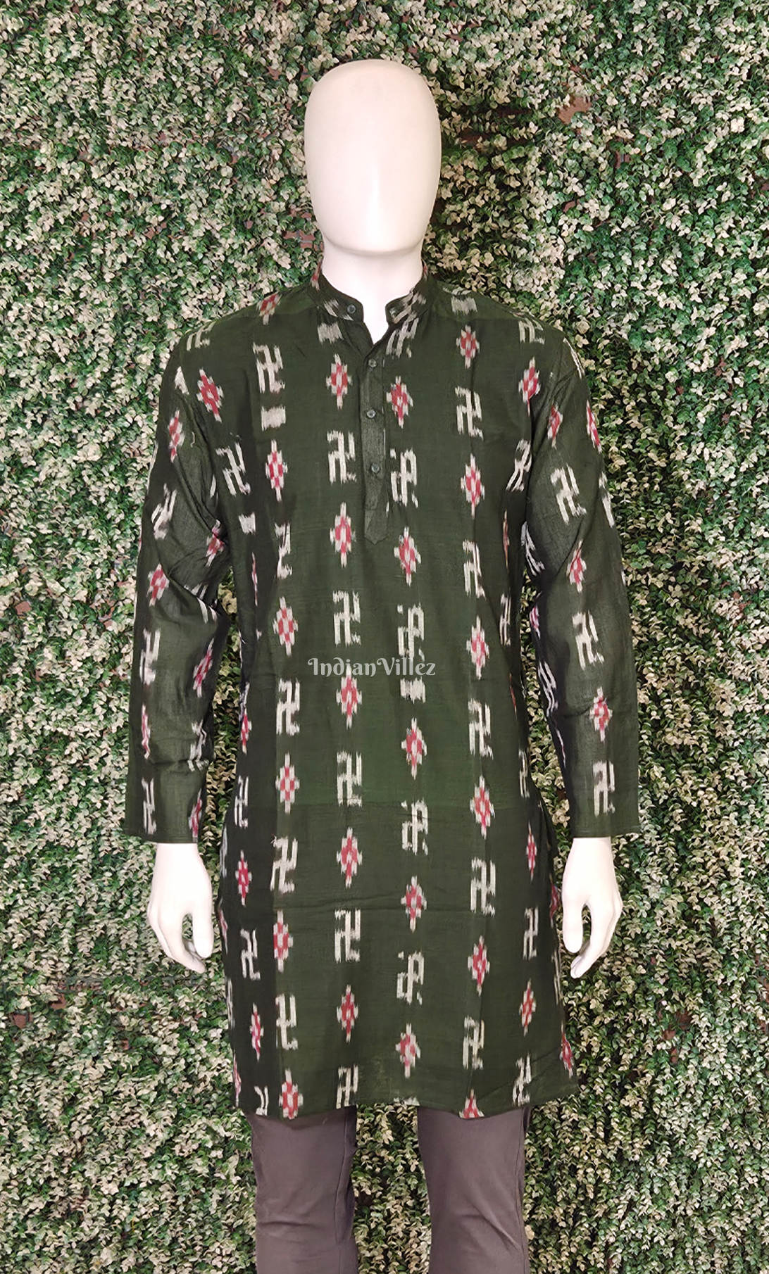 Mehendi Green Swastik Odisha Ikat Cotton Kurta for Men 