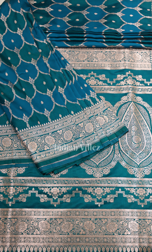 Blue Rangkart Pure Mashru Satin Silk Banarasi Saree