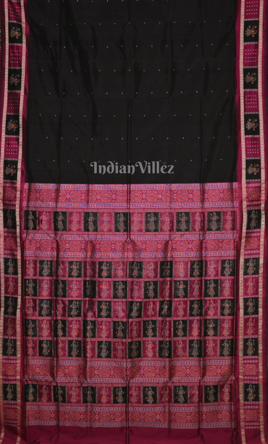 Black Wine Odisha Ikat Sambalpuri Silk saree with Doll Anchal 